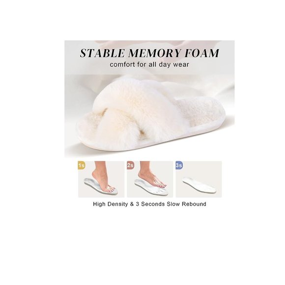 Women's Cross Band Slippers Fuzzy Soft House Slippers Plush Furry Size 9 - Picture 3 of 11